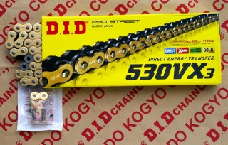 DID X-Ring Kette 530 VX3 G&B, 96 Glieder, offen mit Hohlnietschloss